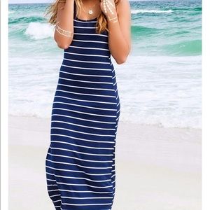 Navy Blue/White Stripped Maxi Dress Long